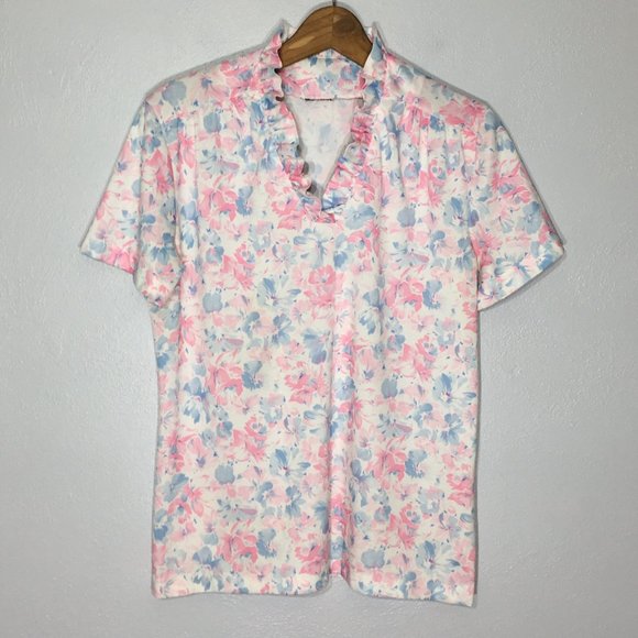 Vintage 70s 80s Pastel Ruffled Blouse Kawaii, Vintage Soft Girl Feminine Popover - Picture 4 of 12